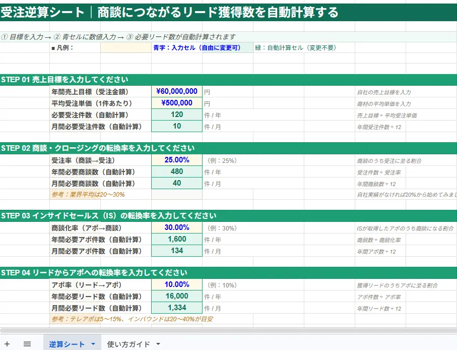 受注逆算シート2